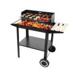 Barbecue Grillmeister KANSAS a carbonella con carrello, ruote e mensole laterali in legno