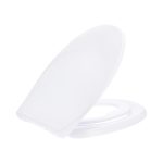 Sedile WC Livarno Home in Duroplast bianco con coperchio sollevato, vista laterale tre quarti