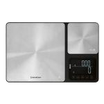Bilancia di precisione Silvercrest 0.01g-5kg vista dall'alto con piatti in acciaio e pulsanti tare e unità
