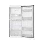 Frigorifero Hisense RR195D4DD1 150L aperto e vuoto, ripiani e balconcini della porta visibili