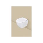 Sedile WC Livarno Home Duroplast bianco installato su vaso sospeso con coperchio chiuso