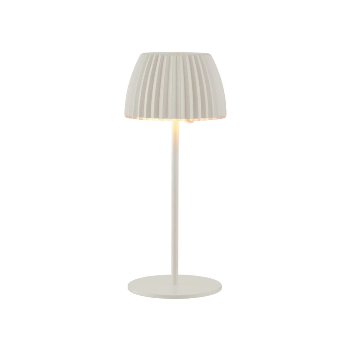 Lampada LED Livarno Home con batteria agli ioni di litio, accesa con luce calda diffusa dal paralume plissettato