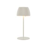 Lampada LED Livarno Home con batteria agli ioni di litio, accesa con luce calda diffusa dal paralume plissettato