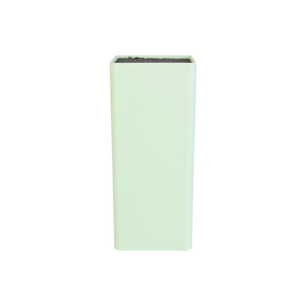 Ceppo portacoltelli Livarno verde con setole rimovibili, vista frontale senza coltelli