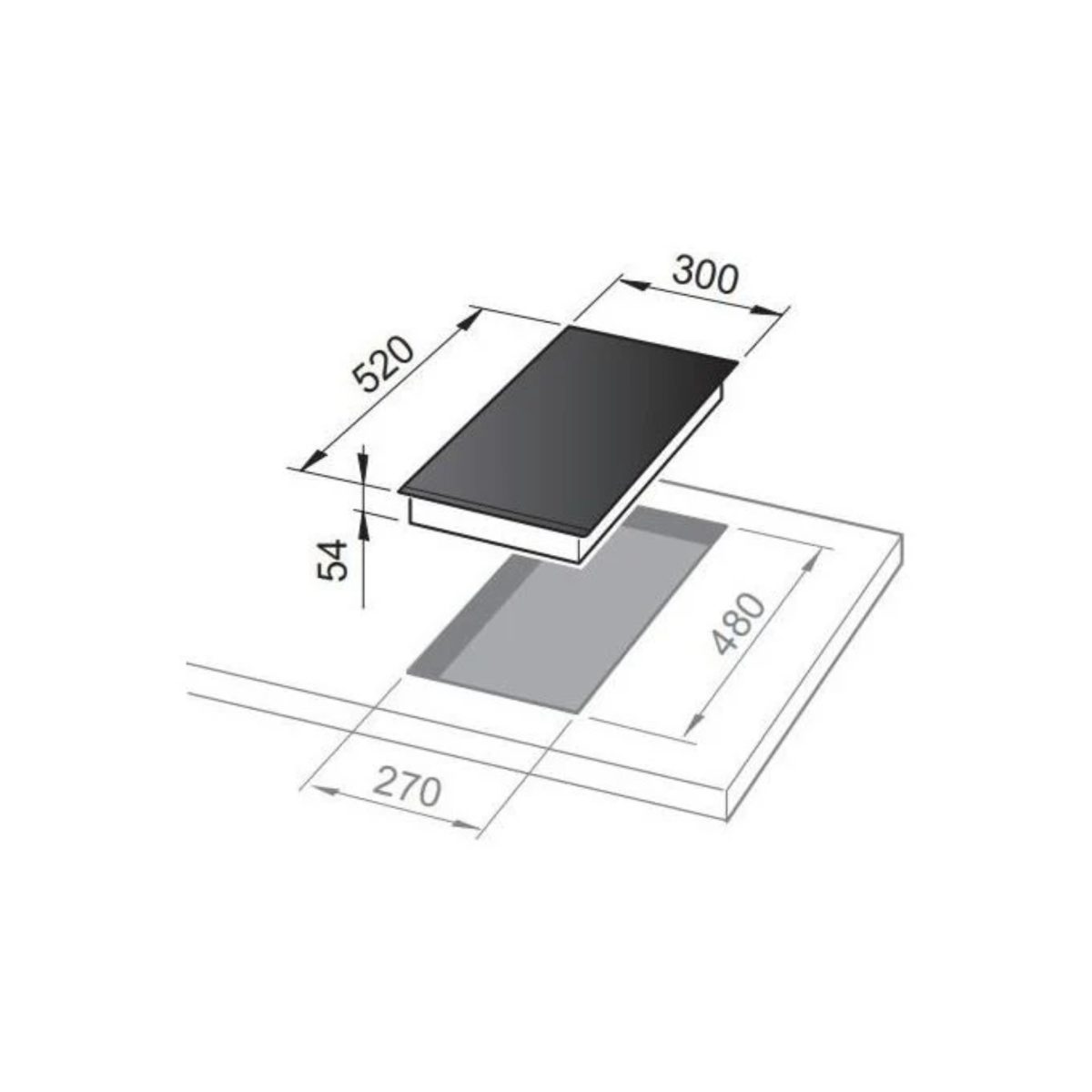 De Longhi PIN 32 Design piano cottura induzione 30cm schema tecnico con dimensioni di incasso e spessore