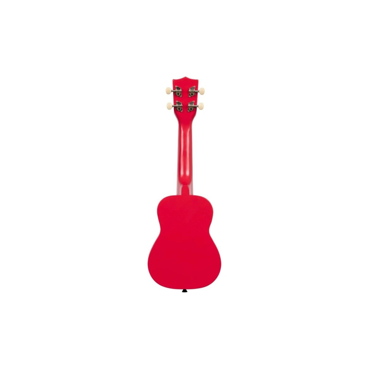 Ukulele soprano Kala Ukadelic Cherry Bomb Red vista posteriore con meccaniche e fondo cassa rosso