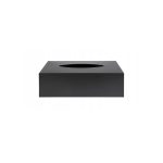 Livarno Home porta fazzoletti nero con coperchio in bambù, vista frontale su sfondo bianco
