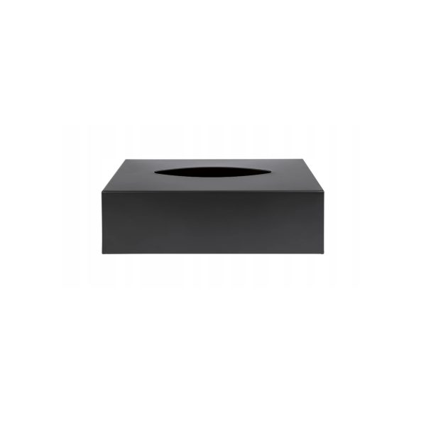 Livarno Home porta fazzoletti nero con coperchio in bambù, vista frontale su sfondo bianco