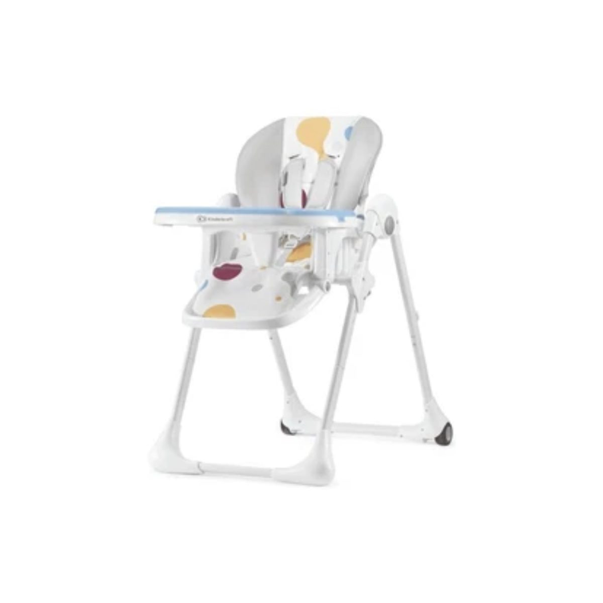 Kinderkraft YUMMY seggiolone - vista frontale Kinderkraft YUMMY seggiolone regolabile bianco multicolore, vista frontale con vassoio e ruote