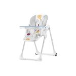 Kinderkraft YUMMY seggiolone regolabile bianco multicolore, vista frontale con vassoio e ruote