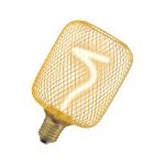 Osram Lampada LED Decorativa Filamento Spiral Oro 3,5W accesa, dettaglio filamento a spirale e attacco E27