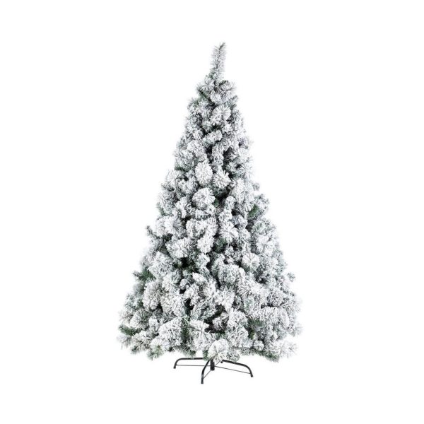 Albero di Natale Bizzotto Cermis Innevato 180 cm 574 rami, vista frontale intero con base a croce, confezione originale danneggiata