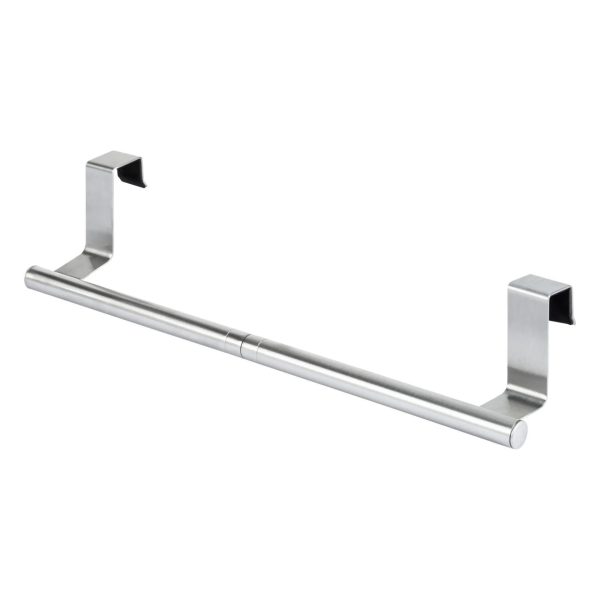 Asta porta strofinaccio W5 allungabile in acciaio inox, vista prospettica con ganci ad appendere