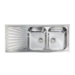Lavello da incasso CM Cometa 116x50 acciaio inox satinato, vista dall'alto con 2 vasche e gocciolatoio