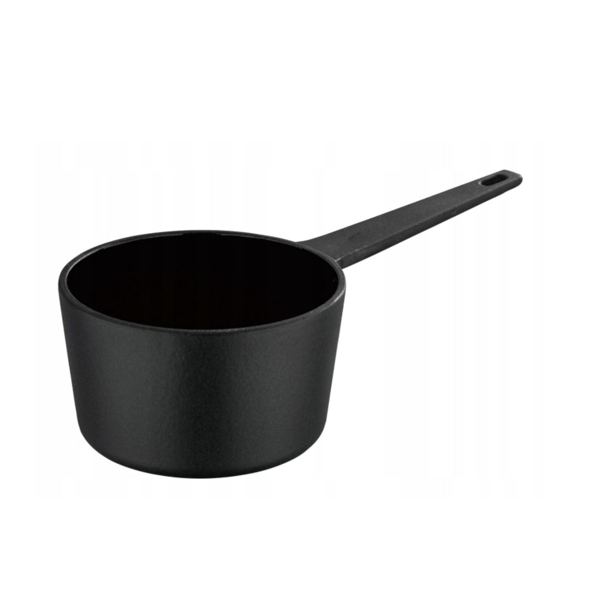 Masterpro Eternal Ghisa 15cm - Vista laterale Casseruola Masterpro Eternal Ghisa 15cm nera, vista laterale con manico lungo