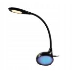 Lampada da scrivania Livarno Home LED nera accesa con luce calda e base RGB illuminata blu