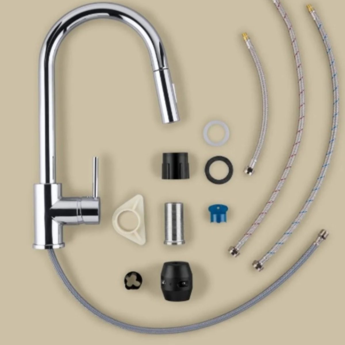 Rubinetto miscelatore Livarno cromato con accessori inclusi: flessibili, guarnizioni e raccordi di montaggio