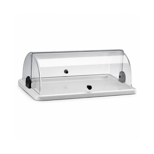 Abert Porta Brioches Singolo Rettangolare 40x24,5cm con cupola trasparente e base bianca vista laterale