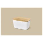 Livarno Home porta fazzoletti box bambù e bianco 20x14x11 su sfondo beige, vista d'insieme del prodotto