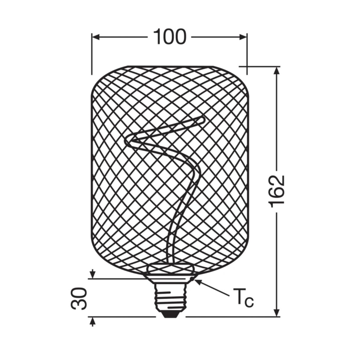 Schema tecnico Osram Decor LED Filamento Quadrato Nera 3.5W con dimensioni in millimetri