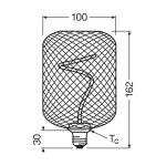 Schema tecnico Osram Decor LED Filamento Quadrato Nera 3.5W con dimensioni in millimetri