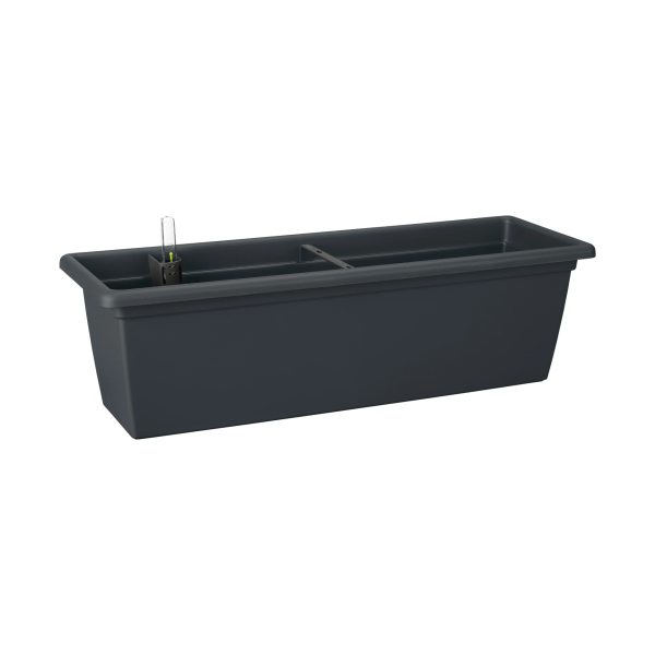 Fioriera Parkside grigio antracite con indicatore livello acqua in vetro borosilicato, vista laterale
