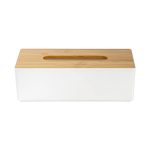 Porta fazzoletti Livarno design elegante bambù e plastica, vista frontale diretta con confezione danneggiata