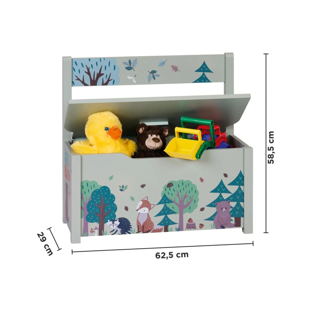 Panca Livarno Home per bambini con contenitore pieno di giocattoli, dimensioni 62,5x58,5x29cm