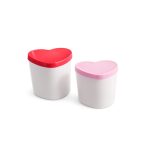 Silvercrest set 2 contenitori snack cuore rosso e rosa, vista frontale con coperchi aperti