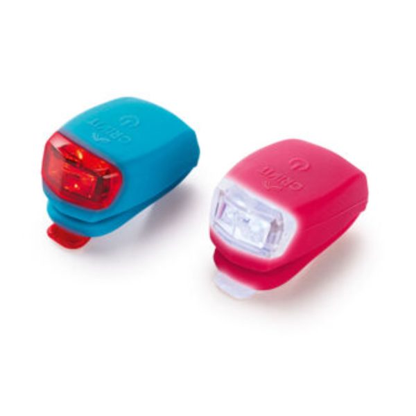 Set luci LED bicicletta Crivit anteriore rosa e posteriore azzurra con USB-C, confezione danneggiata