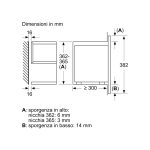 Bosch BEL7321B1 microonde incasso, schema tecnico laterale con misure nicchia e sporgenze in mm