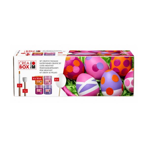 Marabu Crea Box set creativo Pasqua, confezione con colori acrilici rosa arancio e viola per decorare uova