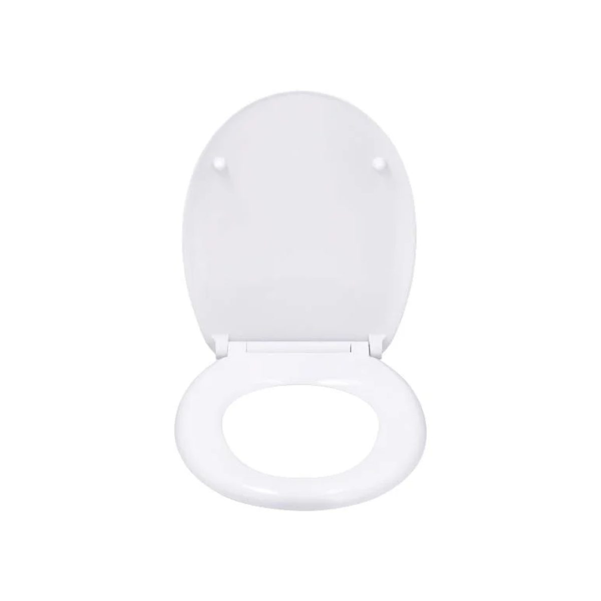 Copriwater Livarno Home bianco con coperchio sollevato, vista dall'alto del sedile WC