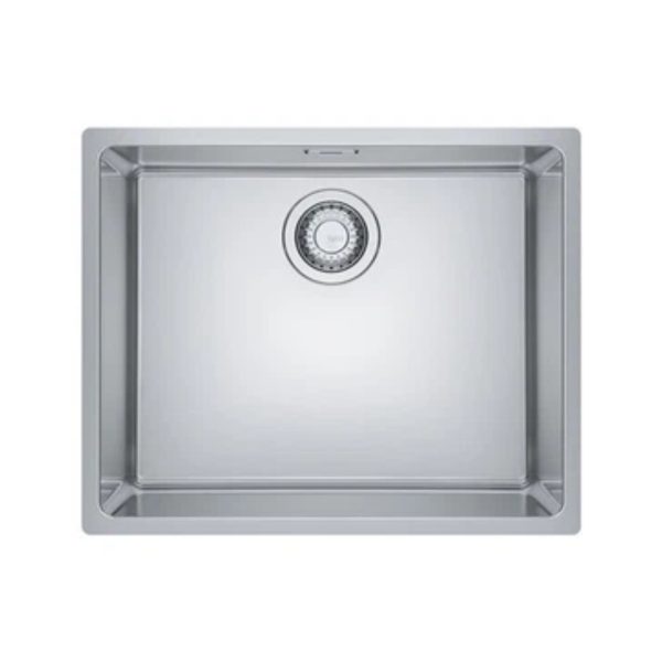 Franke Maris MRX 110-50 lavello 1 vasca inox satinato 54cm, vista dall'alto con foro scarico centrale