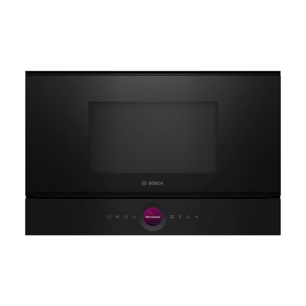 Bosch Serie 8 BEL7321B1 microonde da incasso nero, vista frontale con sportello chiuso e display touch