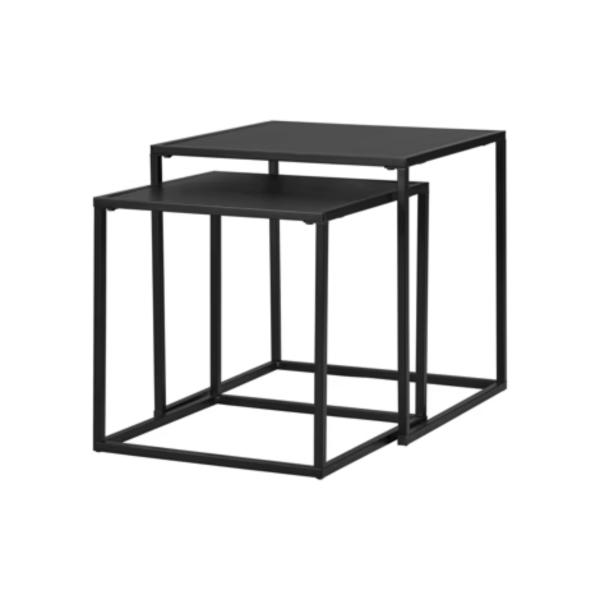 Set 2 tavolini sovrapponibili Livarno Home San Diego in metallo nero 40cm, vista frontale sovrapposti
