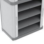 Terry Rolling Space Modular 2, dettaglio interno con ripiani regolabili e anta a saracinesca aperta