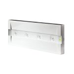 Beghelli 4341F UPLED lampada emergenza bianca vista laterale con 4 LED e indicatore verde