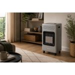 Stufa gas GPL Olimpia Splendid Stovy Infra Silver 4200W ambientata in salotto moderno