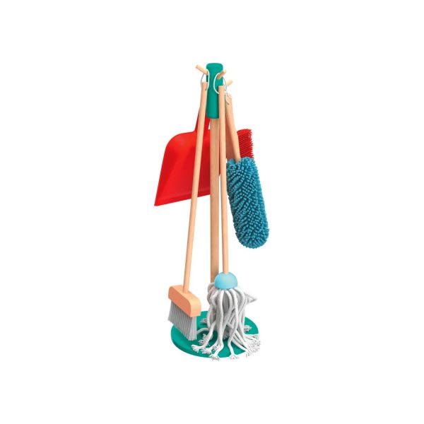 Livarno Home set pulizie legno bambini 6 pezzi con supporto, scopa, mop e paletta