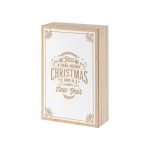 Calendario Avvento in Legno Ecologico chiuso a forma di libro con scritta natalizia dorata