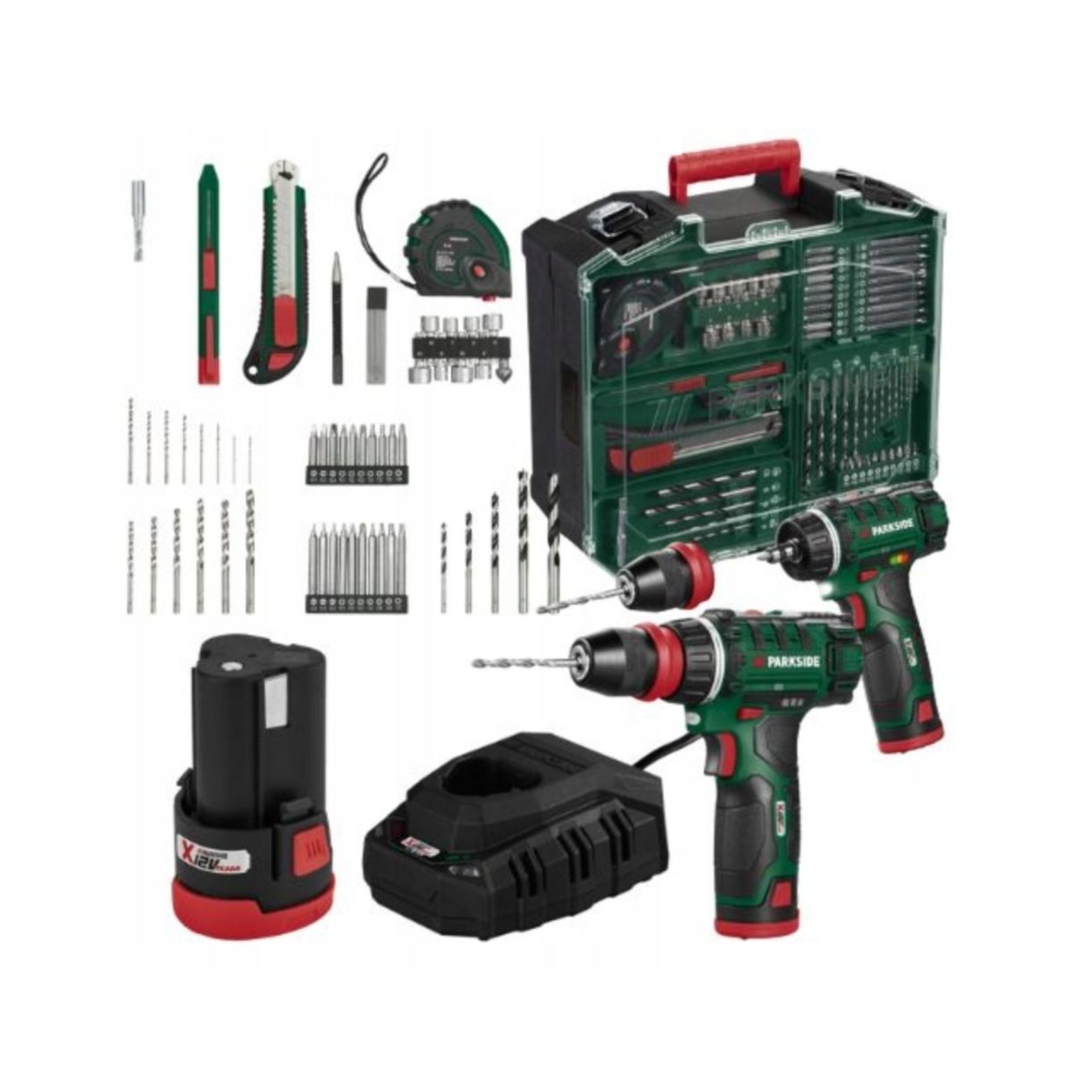 Parkside PBSA 12 Set XXL - Kit completo con valigetta Parkside Trapano Avvitatore PBSA 12 Set XXL con valigetta, 2 batterie, caricabatterie e accessori completi