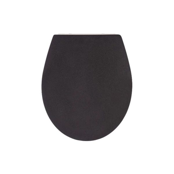 Sedile WC Wenko in Duroplast nero antigraffio, vista frontale copriwater universale
