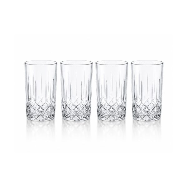 Silvercrest set 4 bicchieri Long Drink 320ml trasparenti con decoro a diamante inciso