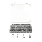 Parkside Kit 1400 Rondelle Acciaio Inox XXL nella valigetta organizer aperta con scomparti divisi per misura