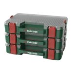 Set 3 valigette portaminuteria Parkside impilate con chiusure rosse e coperchio trasparente