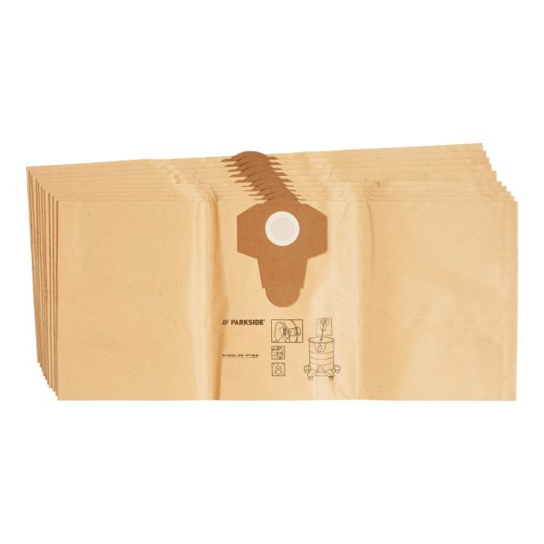 Set 10 sacchetti filtro Parkside PFT 30 A1 in carta 2 veli da 30L per aspirapolvere, vista dall'alto