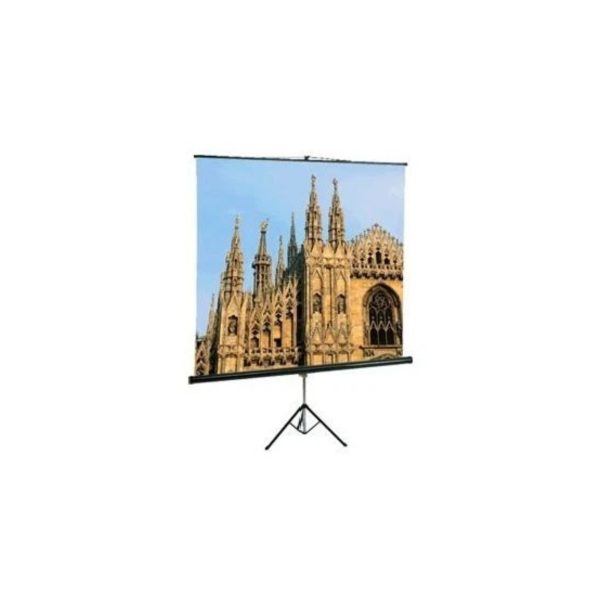Schermo di proiezione Sopar Junior 1180 180x180 con treppiede, vista frontale su sfondo bianco