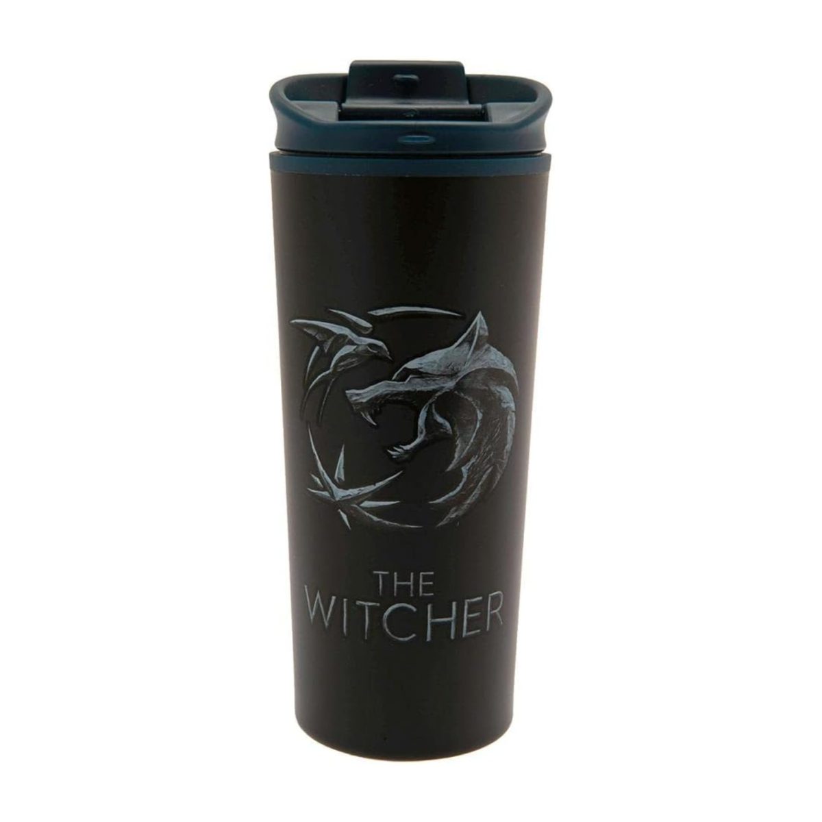 The Witcher Tazza Viaggio Metal 450ml - Frontale Tazza da viaggio The Witcher in metallo 450ml, vista frontale con logo lupo e scritta The Witcher