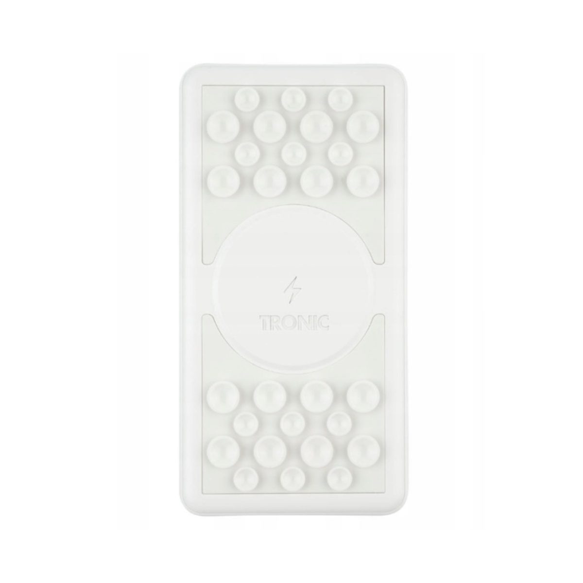 Tronic PowerBank 10000 mAh - vista frontale wireless Power bank Tronic 10000 mAh con ricarica wireless Qi, vista frontale della superficie di appoggio